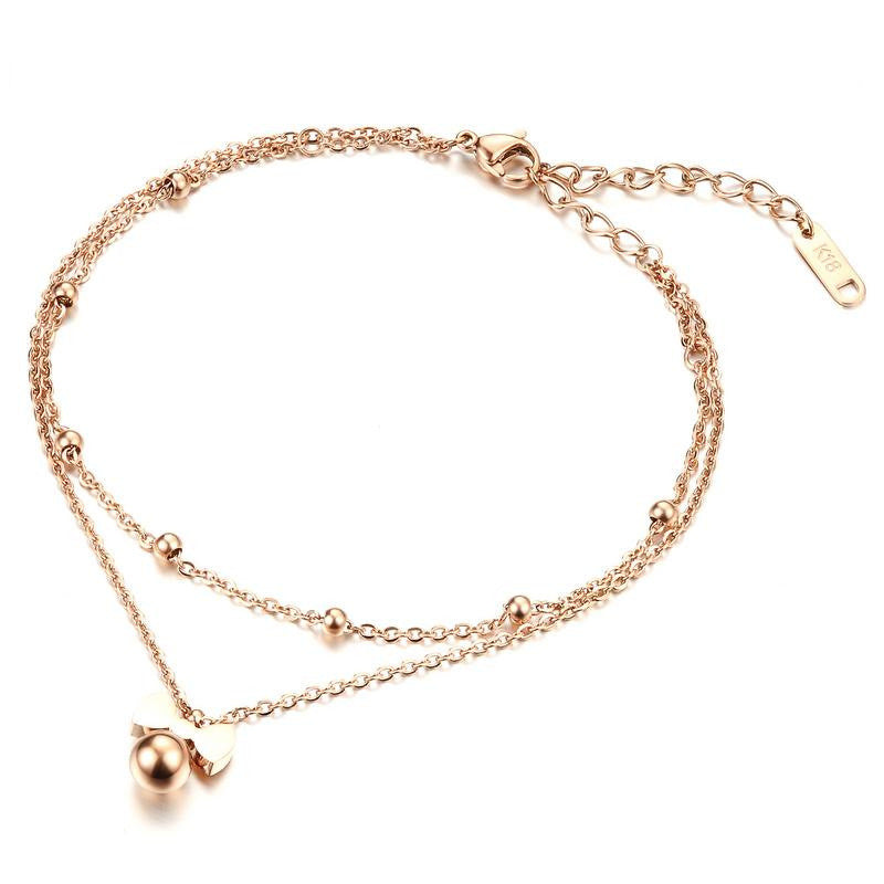 Lokaer New Delicate Bowknot Anklets Classic Rose Gold Color Stainless Steel Double Layer Women Ankle Jewelry Bracelets A19035 Lokaer New Delicate Bowknot Anklets Classic Rose Gold Color Stainless Steel Double Layer Women Ankle Jewelry Bracelets A19035